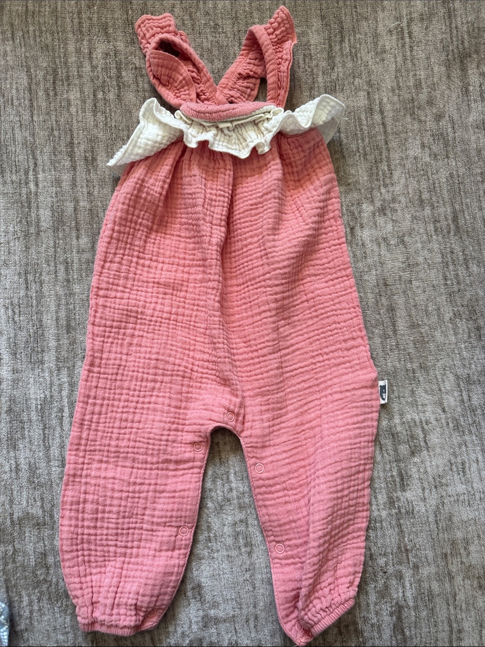 Pink Muslin Baby Romper with White Ruffle